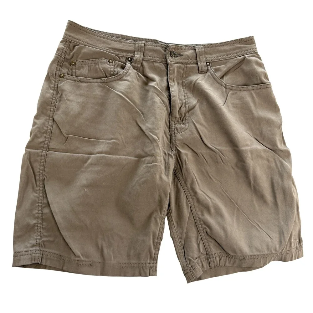 PrAna Shorts Mens FIT 34 Beige Chino 5 Pocket Flat Front Casual Outdoor 9 Inseam